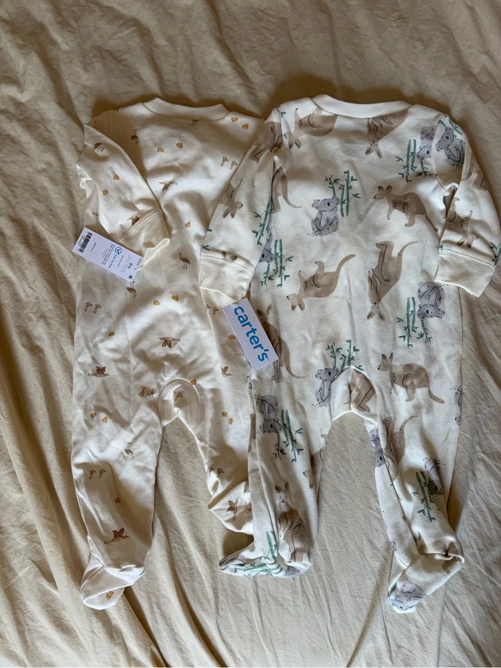 NWT Carter's Cream Printed Footed One-Piece Pajamas - 2 Pack